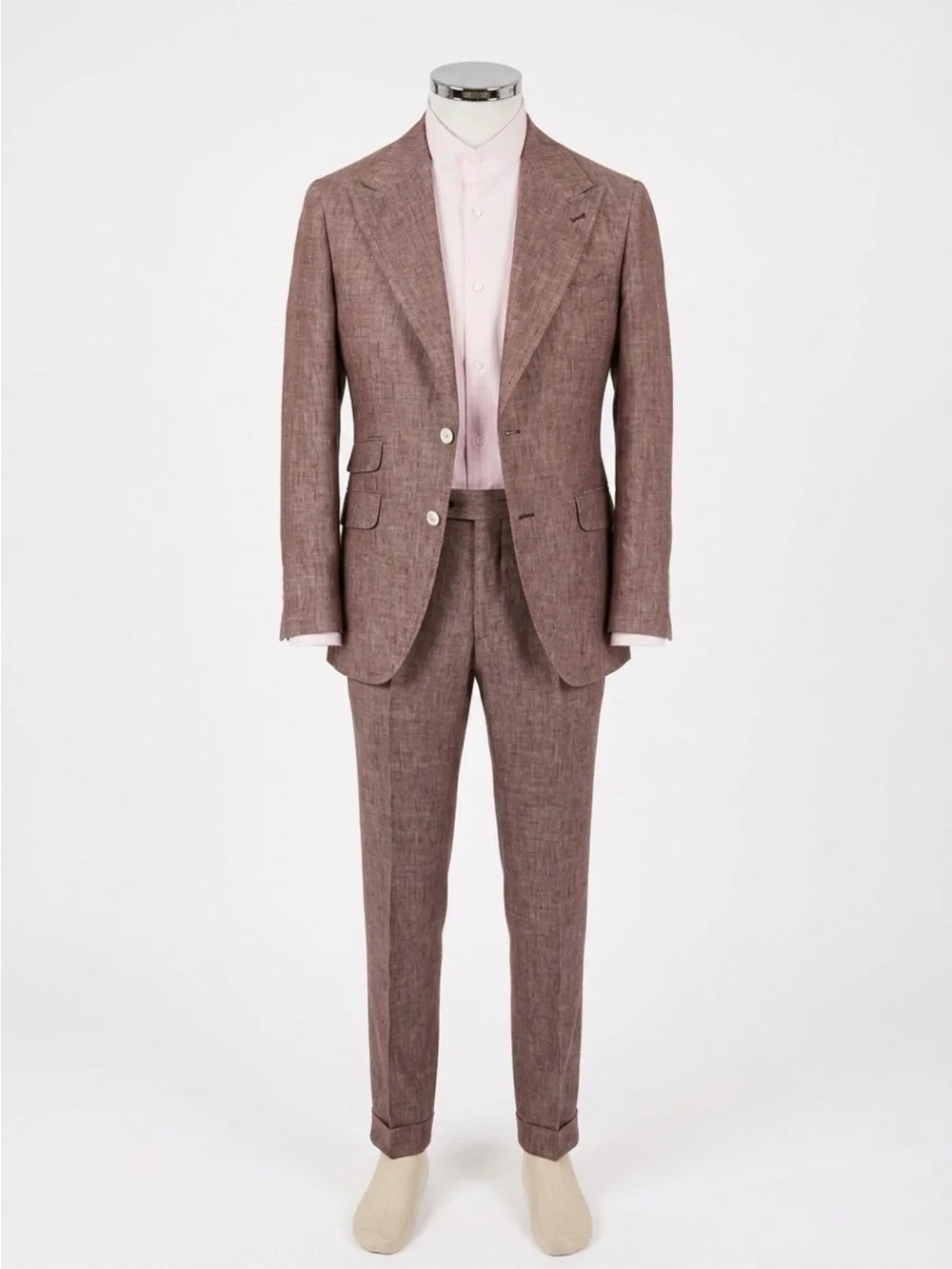 Brown khaki Men's Linen suit made in Italy